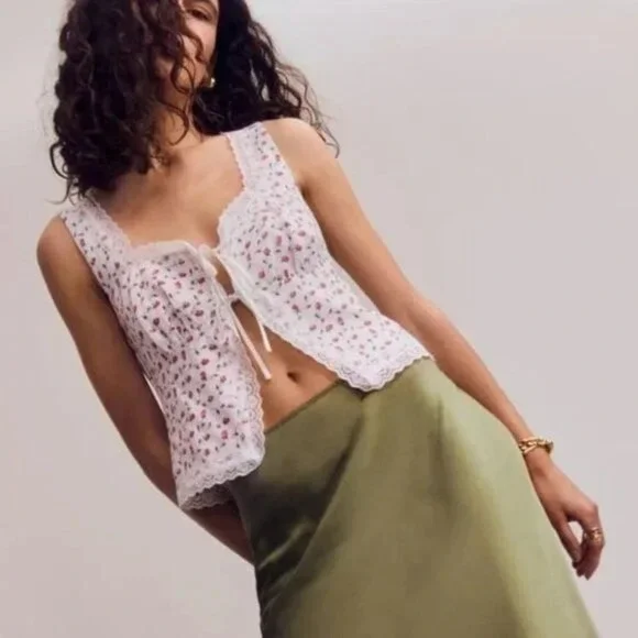 Reformation Rosalie Linen Tie Front‎ Top Alyssa Floral Womens 0 - Picture 5 of 10